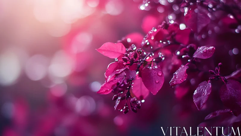 Magenta Flowers Glistening with Raindrops. Soft Focus.