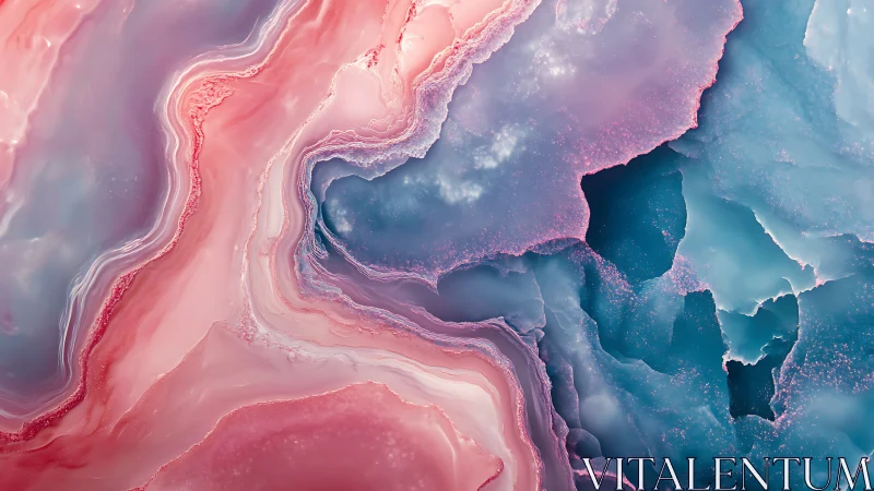 Layered pink and teal geode cross section reveals crystalline depth