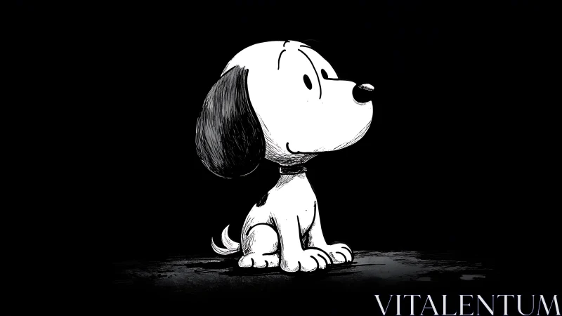 Cartoon beagle sitting in spotlight on black background.