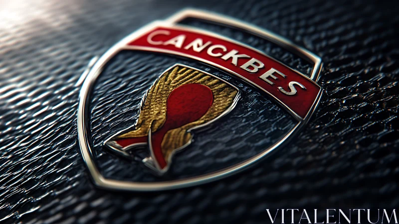 Metallic CANCKBES crest on textured dark leather surface.