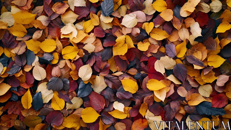 Fallen deciduous leaves form dense multicolored surface layer
