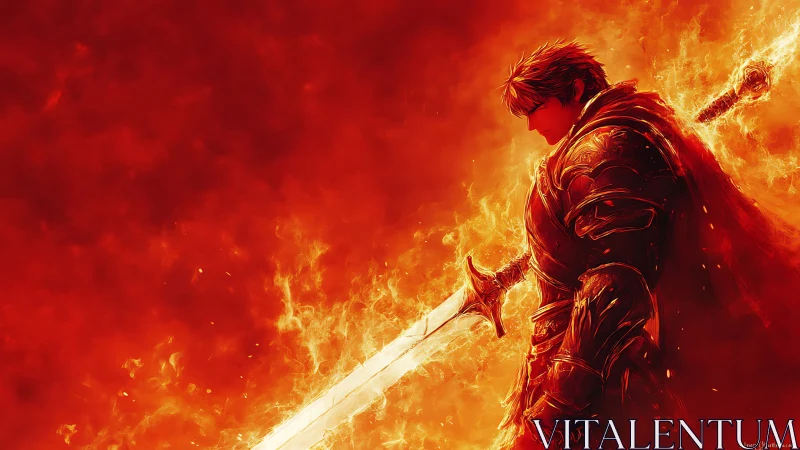 Blazing knight carves a path of resolve through molten dawn