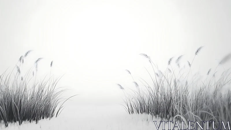 Monochrome tall grasses framing empty central background space.