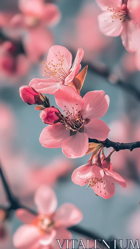 Pink Blossom Branch. Close Detail. Multiple Flowering Stages