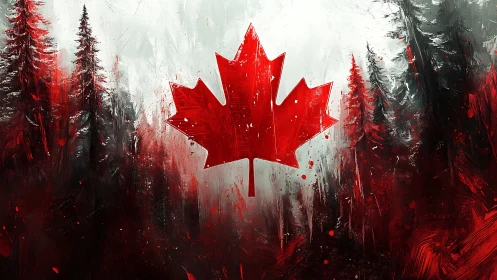 Bold Crimson Maple Emerges Through Shadowed Forest Dreams