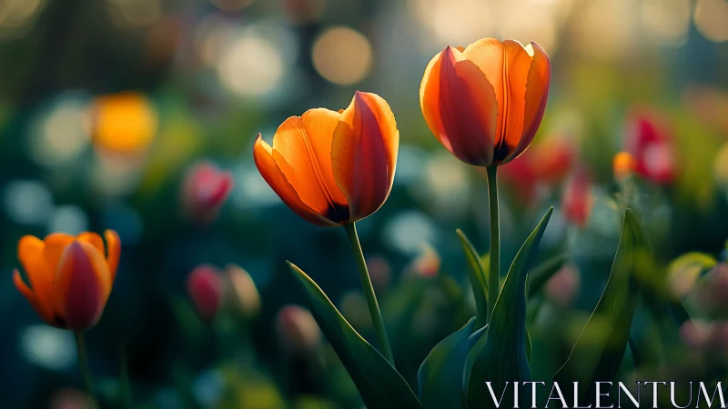 Luminous Tulip Sentinels in Sunset Glow.