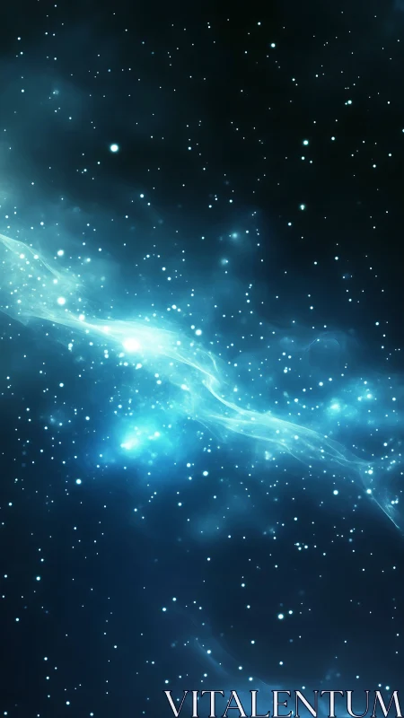 Luminous blue nebula river drifts through a silent starfield