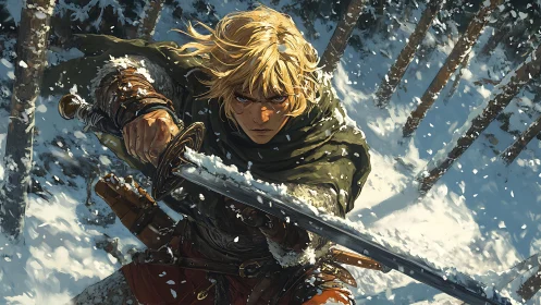 Winter warrior’s leap through a storm of flying snowflakes.