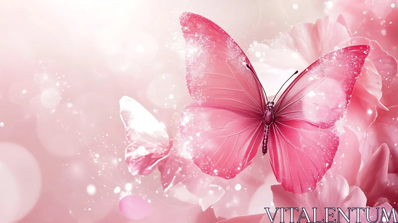 Pink butterfly illustration over soft abstract floral background.