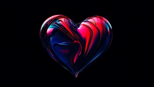 Fluid Gradient Heart Form: Neon Magenta-Cyan Metallic Sculpture