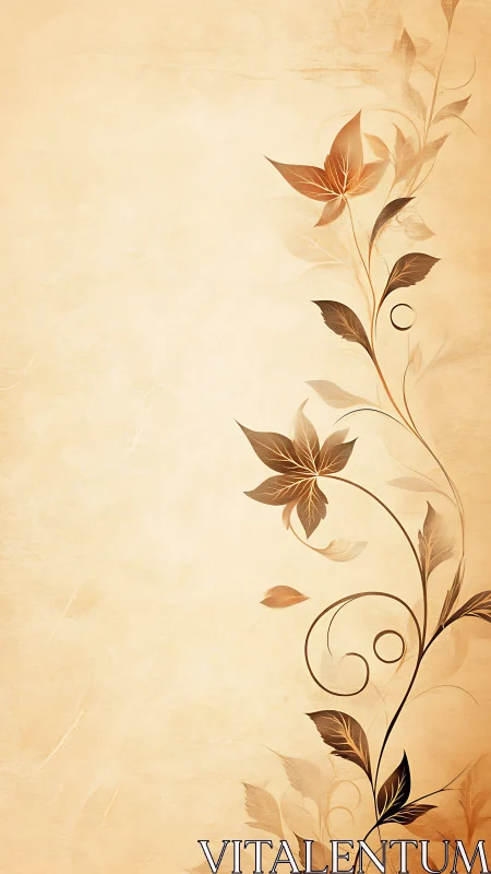 Elegant sepia floral vine decorates soft parchment backdrop.