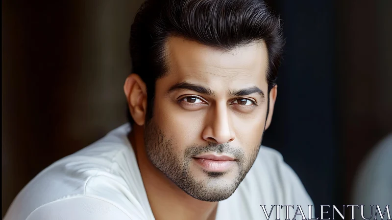 Male portrait with direct gaze in neutral indoor setting.