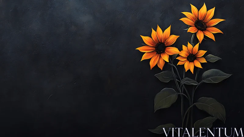 Sunflowers Against Dark Background.