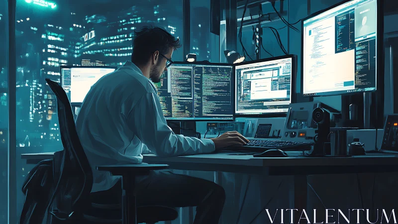 Nighttime programmer monitors code across multiple displays