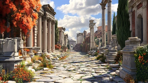 Ancient Roman street bathed in warm afternoon light. Period.