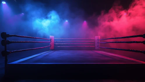 Boxing Ring with Neon Atmospheric Lighting Effect.