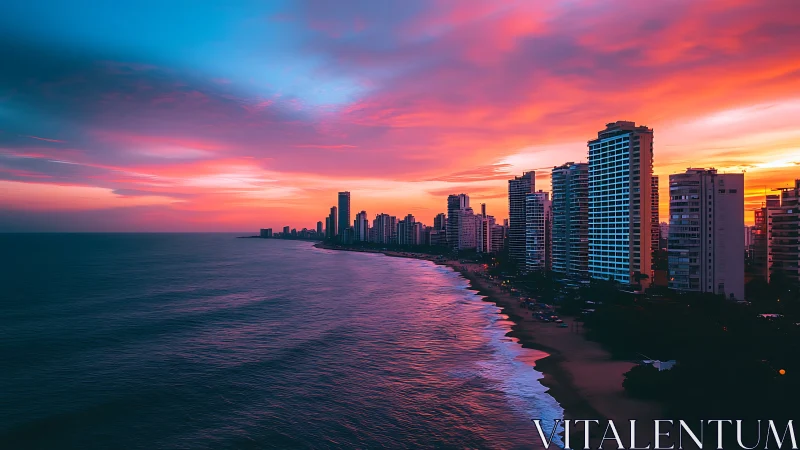Coastal skyline at dusk with chromatic gradient sky study.