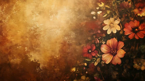 Vintage floral composition with warm autumn tones and textured background