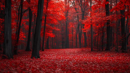 A Crimson Forest Floor Glowing with Autumn Splendor