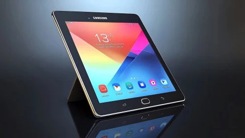 Samsung Galaxy Tablet With Colorful Gradient Display.