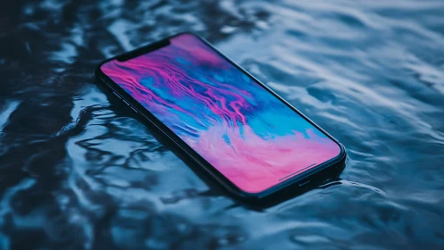 Holographic Mobile Interface Floating on Liquid Surface. Digital Rendering.