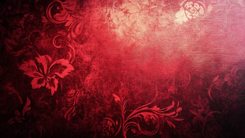 Ornate Floral Pattern on Deep Red Textured Background.