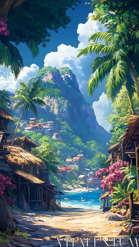 Tropical Village Valley Settlement with Limestone Formations