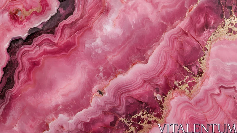 Layered pink mineral cross-section exposes banded crystalline strata