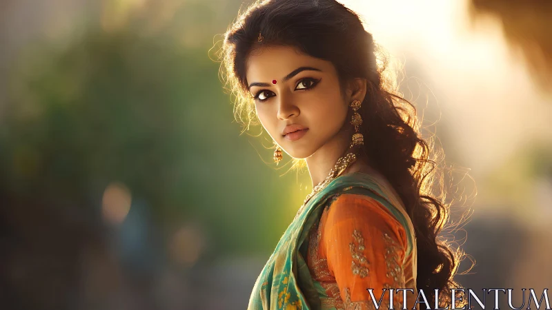 Photorealistic portrait in golden evening backlight.