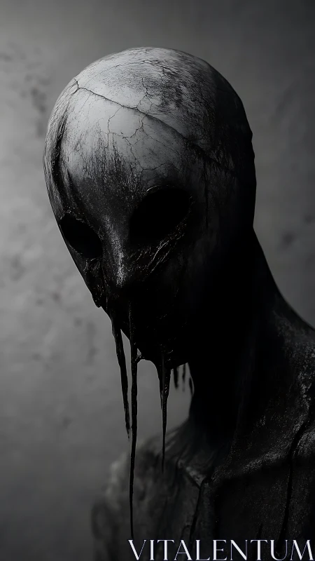 Haunting dark figure stands in cracked shadowed silence