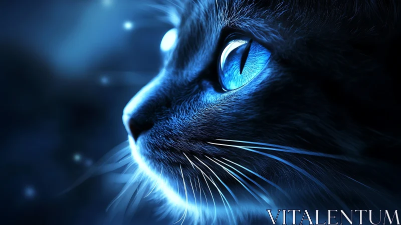 Luminous Gaze: Electric Blue Eyes Pierce the Nocturnal Veil.