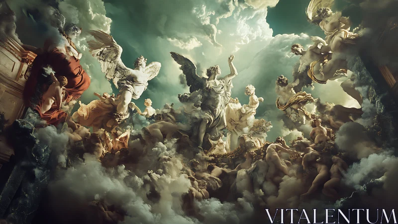 Baroque angels and swirling clouds in a dramatic sky tableau.