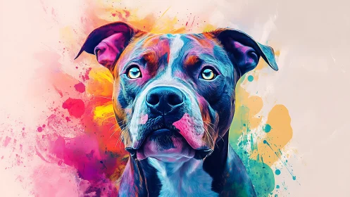 Color-drenched pit bull portrait radiates lively emotion.
