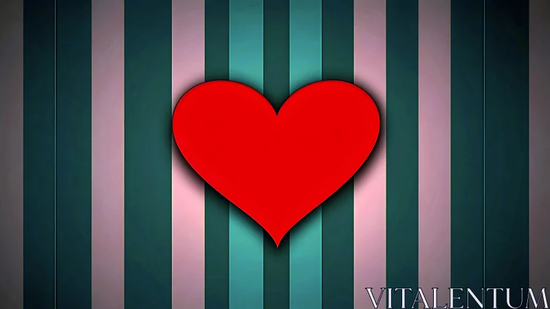 Red Heart Shape Against Vertical Striped Background