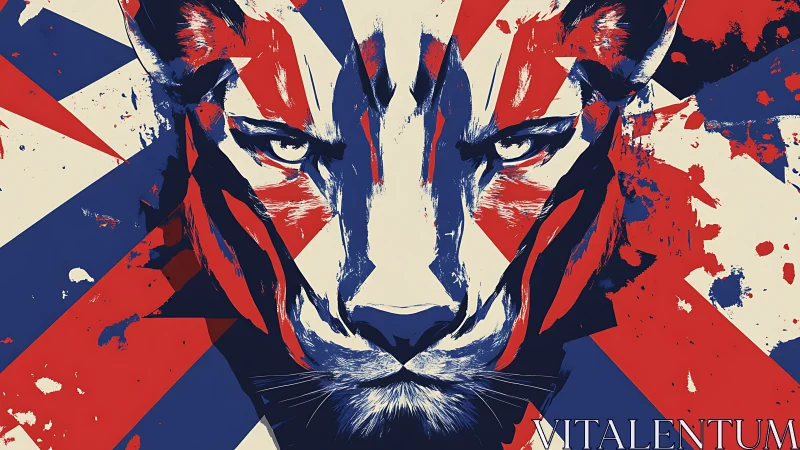 Abstract feline portrait merges geometric shards and bold splashes