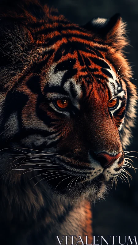 High-contrast close-up portrait of tiger in directional rim light