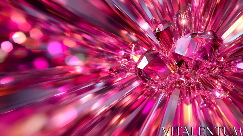 Vibrant pink gemstones in dynamic abstract burst style artwork.
