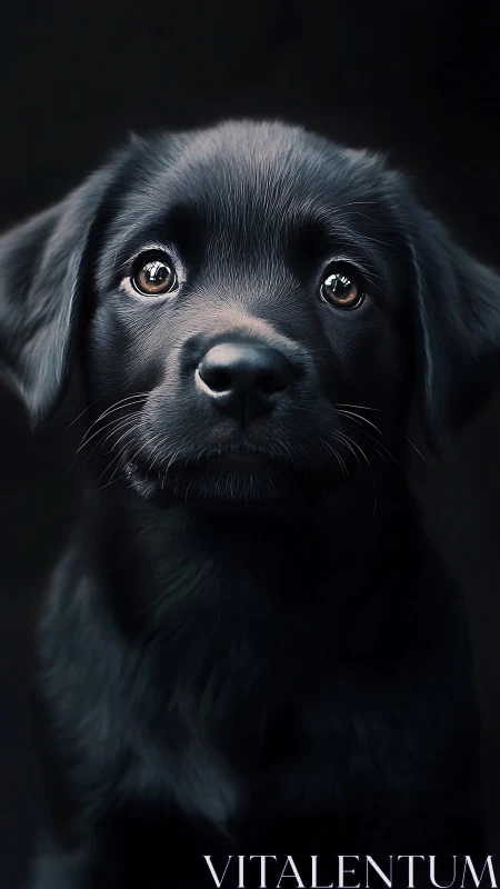 Black Labrador puppy portrait in low key studio lighting.