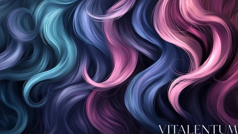 Curved multicolored hair-like strands form parallel flowing bands