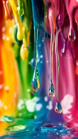 Colorful paint drips spill into a joyful rainbow cascade