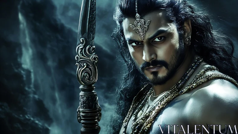 Warrior prince gazes forward in stormlit fantasy portrait