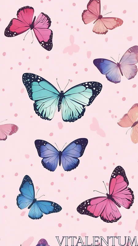 Pastel skyward butterflies dancing on cotton pink dreams.
