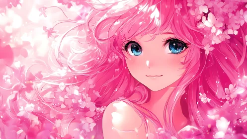 Blossom crowned dreamer drifts through a storm of pink petals