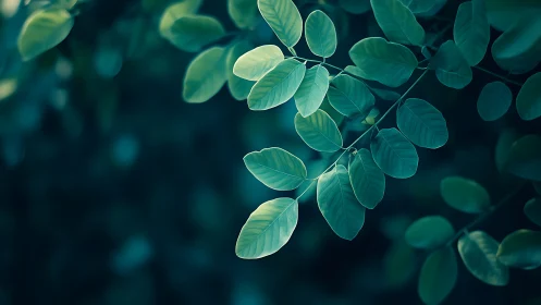 Close-up of green leaves with soft bokeh background, nature style.