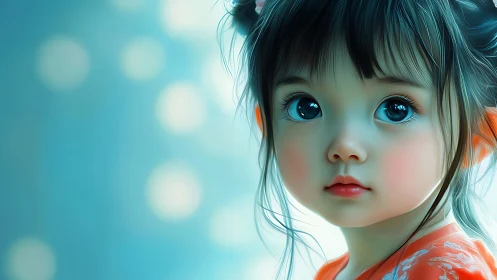 3D Rendered Child Portrait: Luminous Eyes with Digital Sculpting Precision