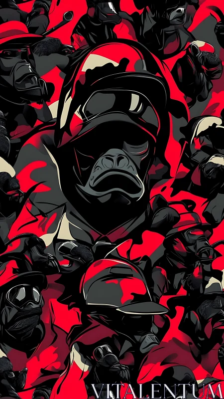 Bold gorilla portraits create a vivid urban camouflage pattern