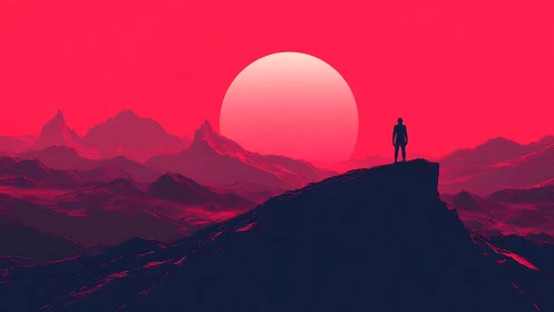 Solar tide pauses while a lone wanderer crowns the ridge