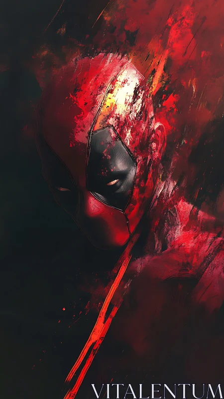 Bold red masked antihero emerges from splashed shadows