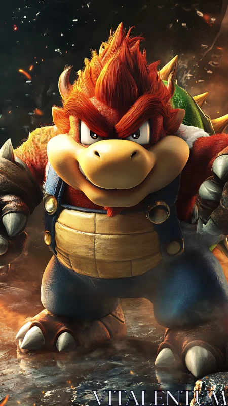 Fiery shell-backed hero strides forward with playful power.