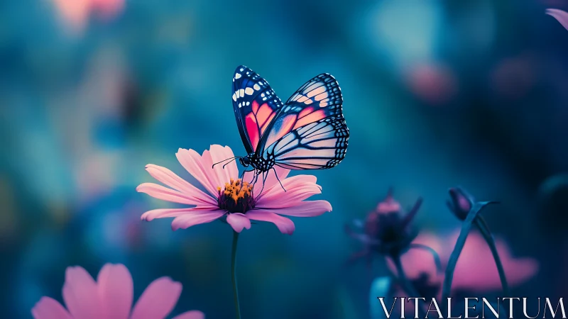 Gentle butterfly resting on a dreamy pink garden bloom.